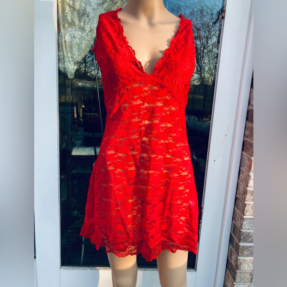Moda International 3X Red Lace Sheer Mini Dress